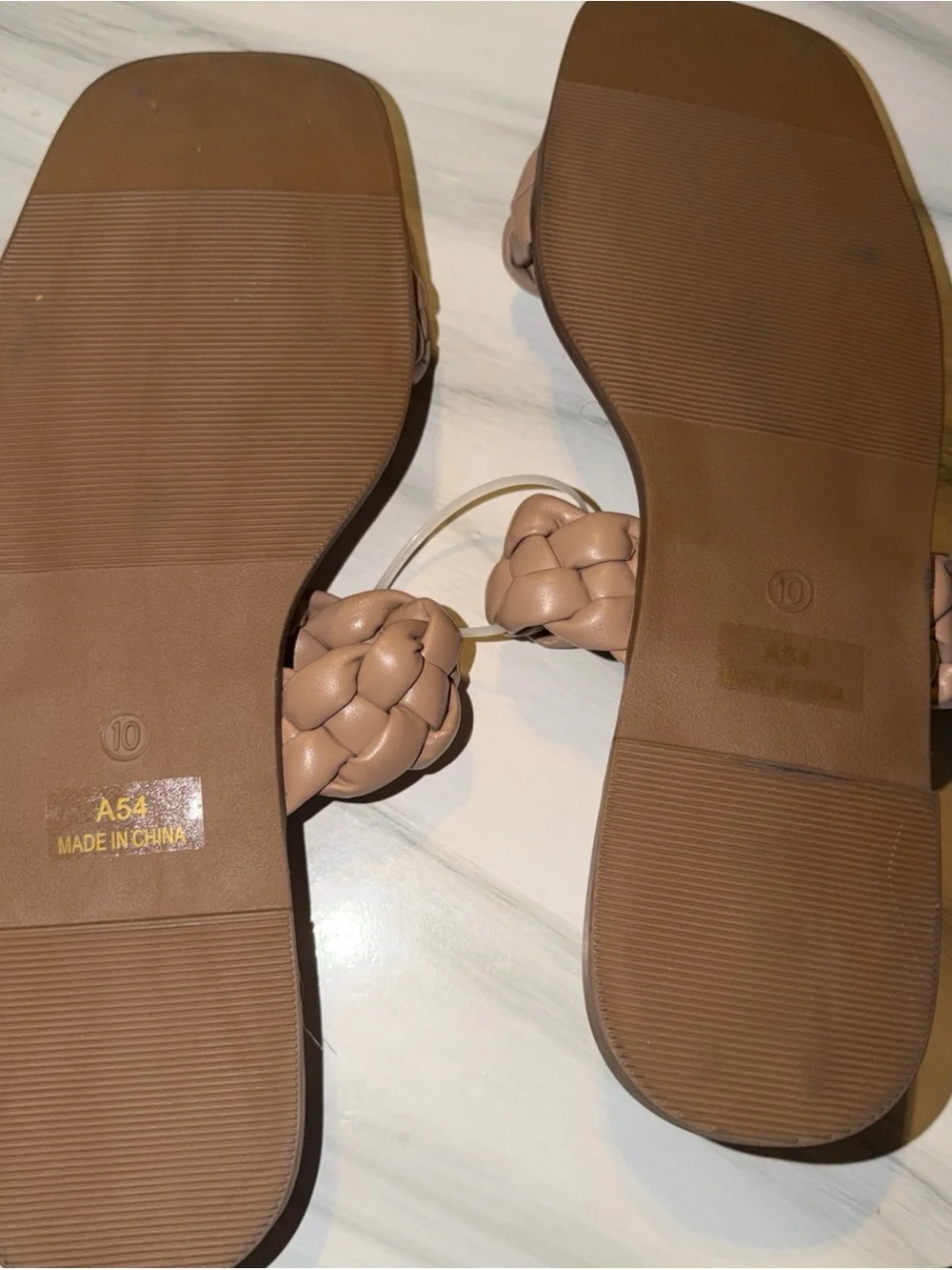 Braided Double-Strap Slide Sandals in Taupe